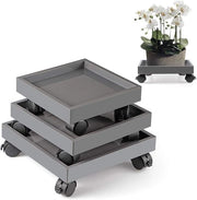 Supporto per piante con ruote - Sostegno per piante trasportabile - 3 pezzi - Quadrato - ABS
