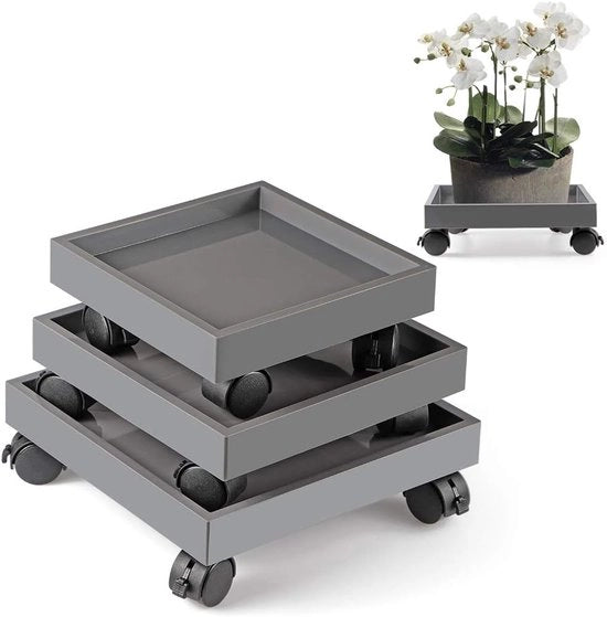 Supporto per piante con ruote - Sostegno per piante trasportabile - 3 pezzi - Quadrato - ABS