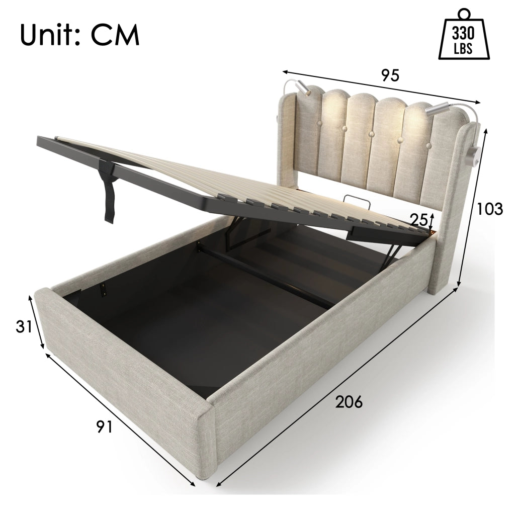letto imbottito lino beige 90 x 200 cm