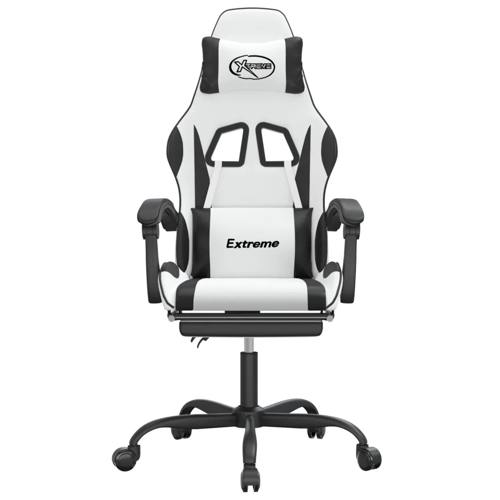 Sedia da Gaming | Sedia da e-sports Girevole Poggiapiedi Bianco e Nero Similpelle