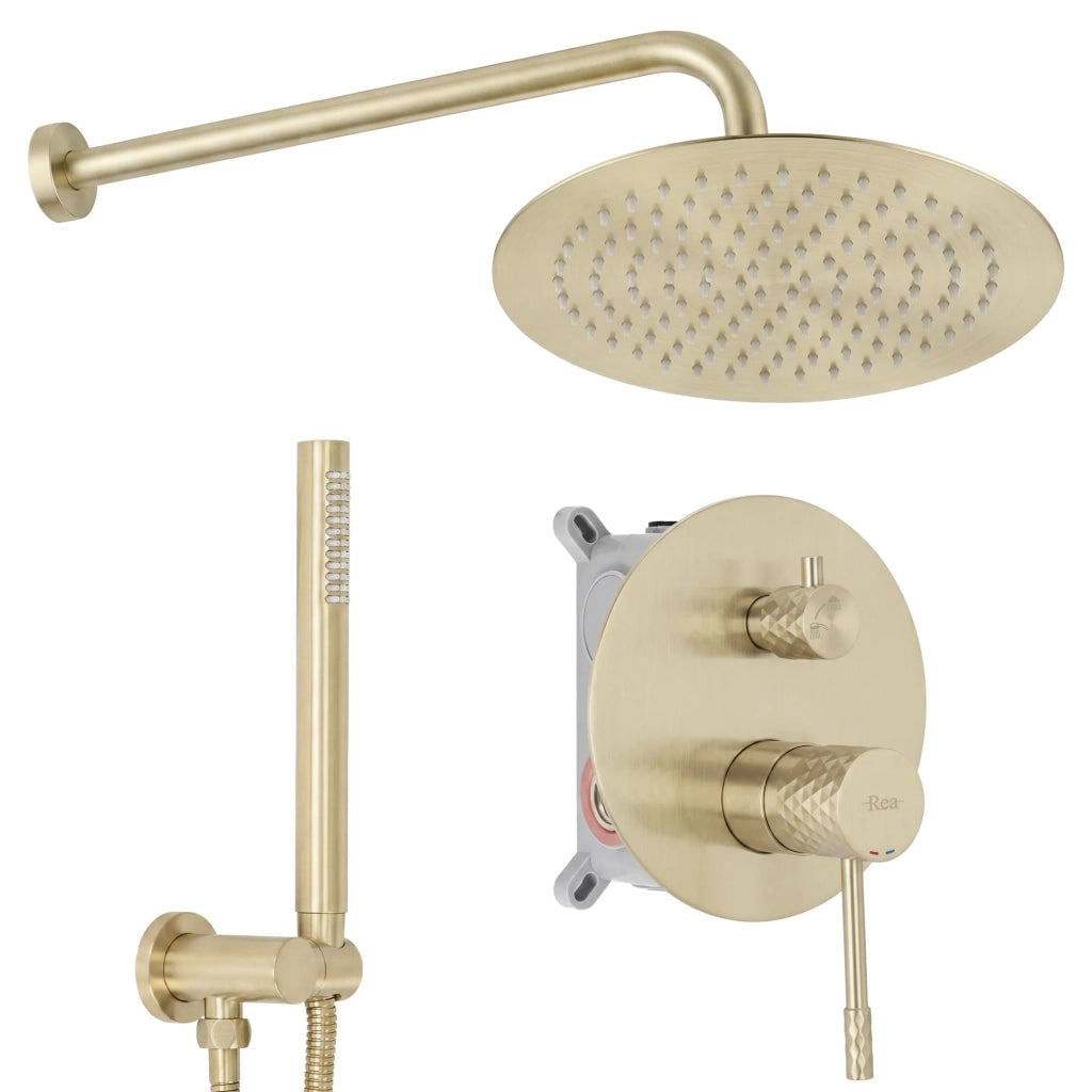 Set Doccia Da Incasso Rea Lungo Diamond Brush Gold + Box