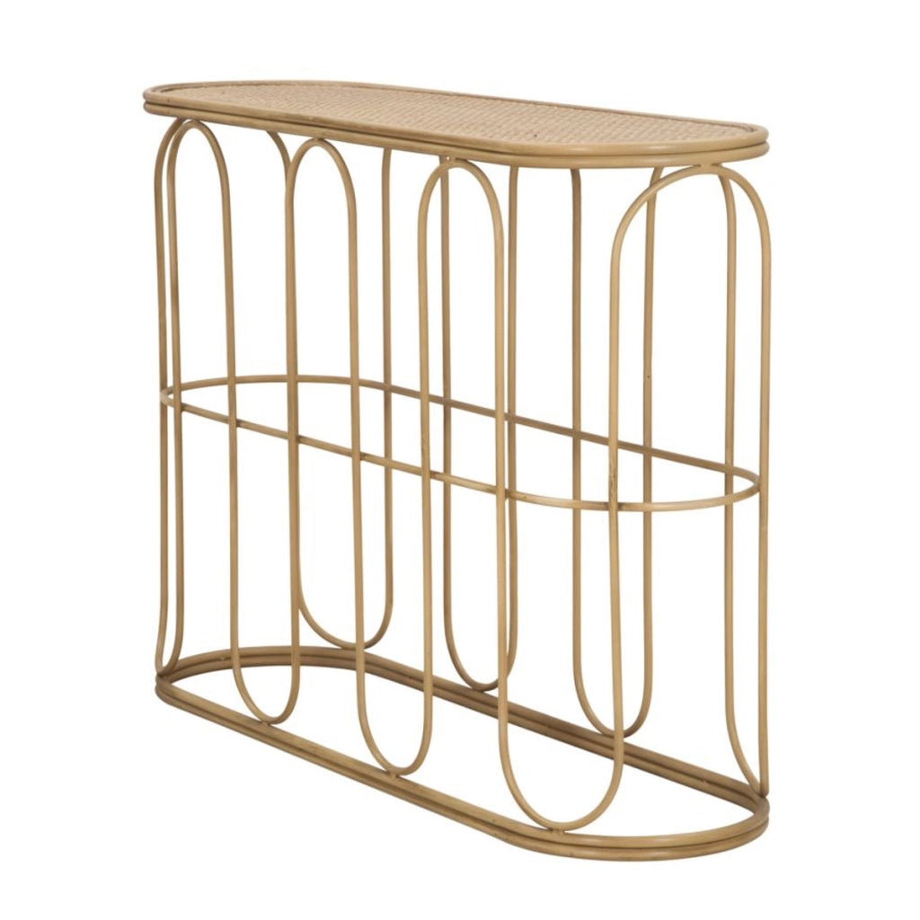 Console Samui in ferro e rattan naturale — 110x32x77 cm