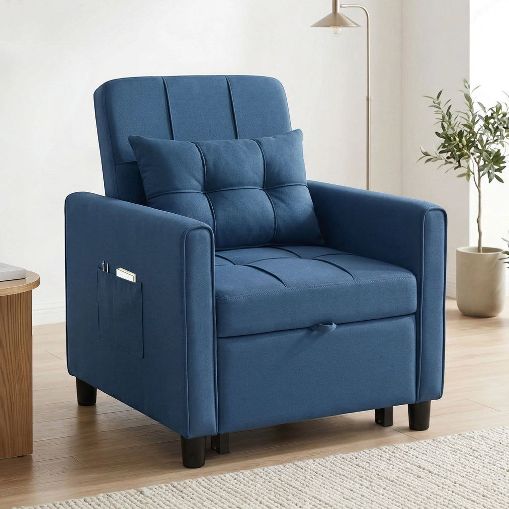 Poltrona Letto Pieghevole con Schienale Regolabile e Cuscino ¨C Minimal ¨C Blu