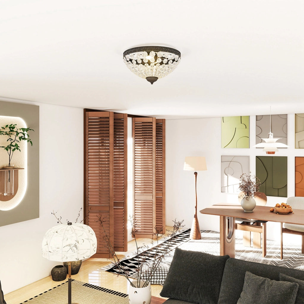 Lampada a Soffitto Vintage con Perline di Cristallo ¨C zephmum ¨C Nero 2xE14 40W