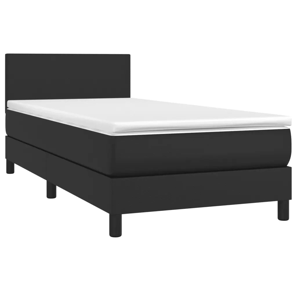 Letto singolo | Letto per adulti | Giroletto a Molle con Materasso e LED Nero 90x200 cm Similpelle