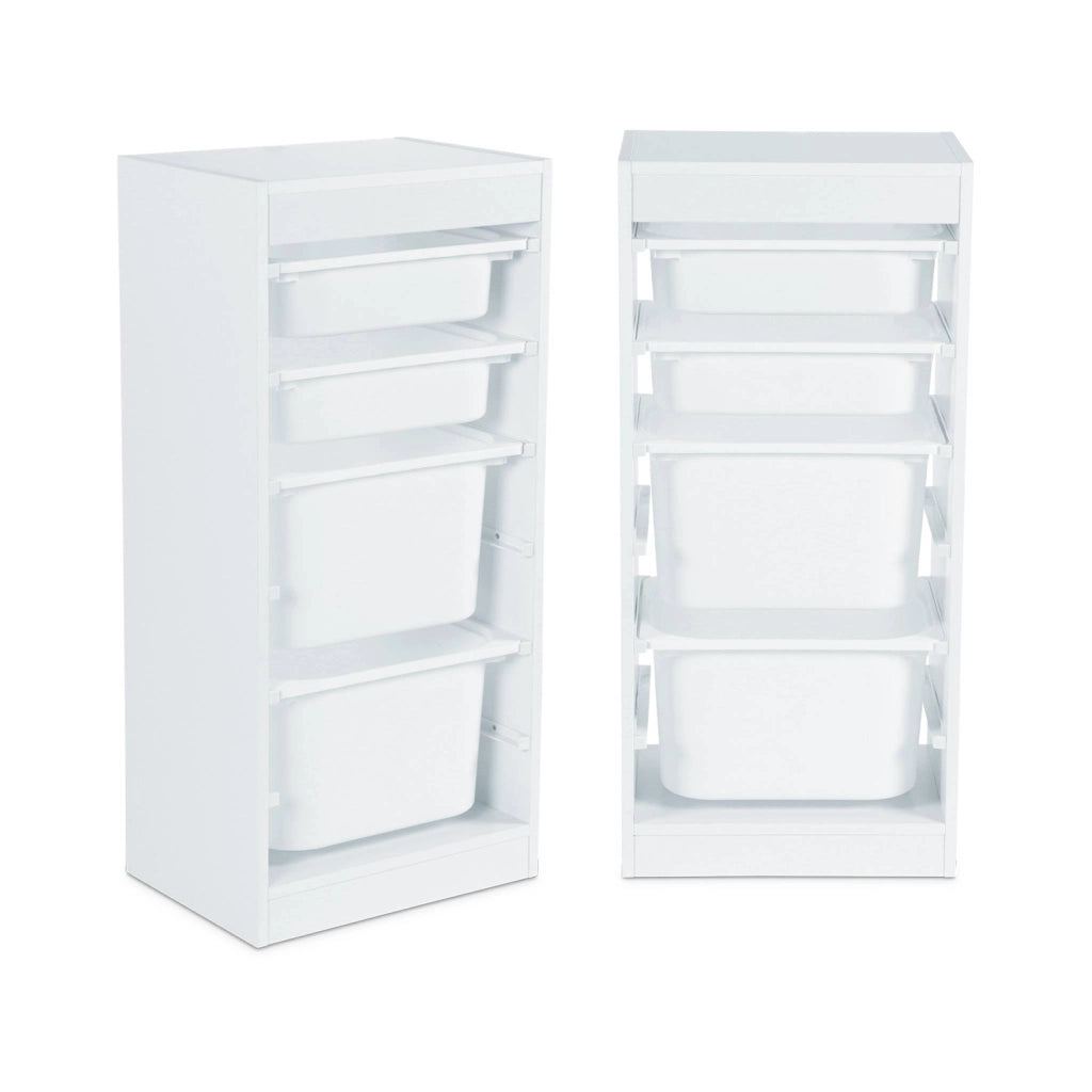 Set di 2 mobili per bambini con 4 contenitori, bianco