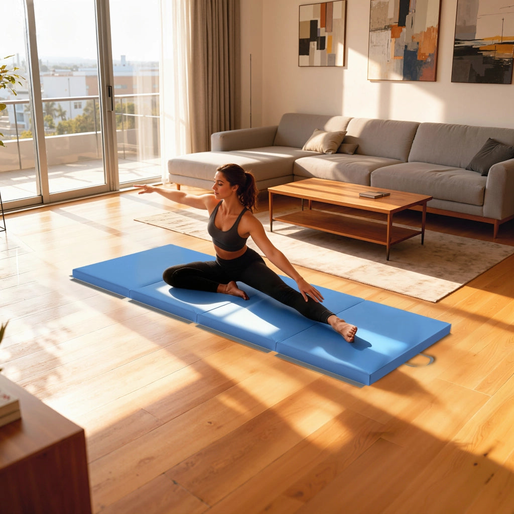 Tappetino da Ginnastica Pieghevole 180x80x5 cm Materassino Fitness Spesso 5 cm e Antiscivolo in Schiuma EPE Azzurro