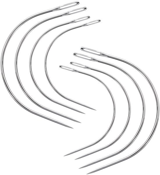 Set di Aghi a C con 8 Pezzi - Aghi Curvi per la Sartoria - Aghi in Acciaio per il Lavoro a Maglia - 4 Dimensioni (5,1/6,4/7,6/8,9 cm) - Aghi da Mano