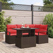 Set Divano da Giardino 5 pcs Marrone e Rosso polyrattan 3348820