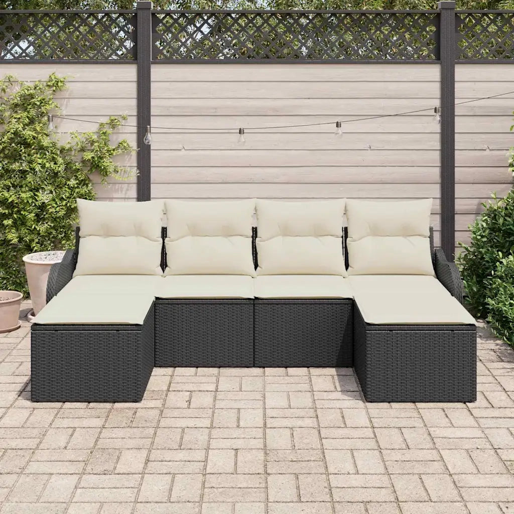 Set Divano da Giardino 6 pcs Nero e bianco Poly Rattan 3354476