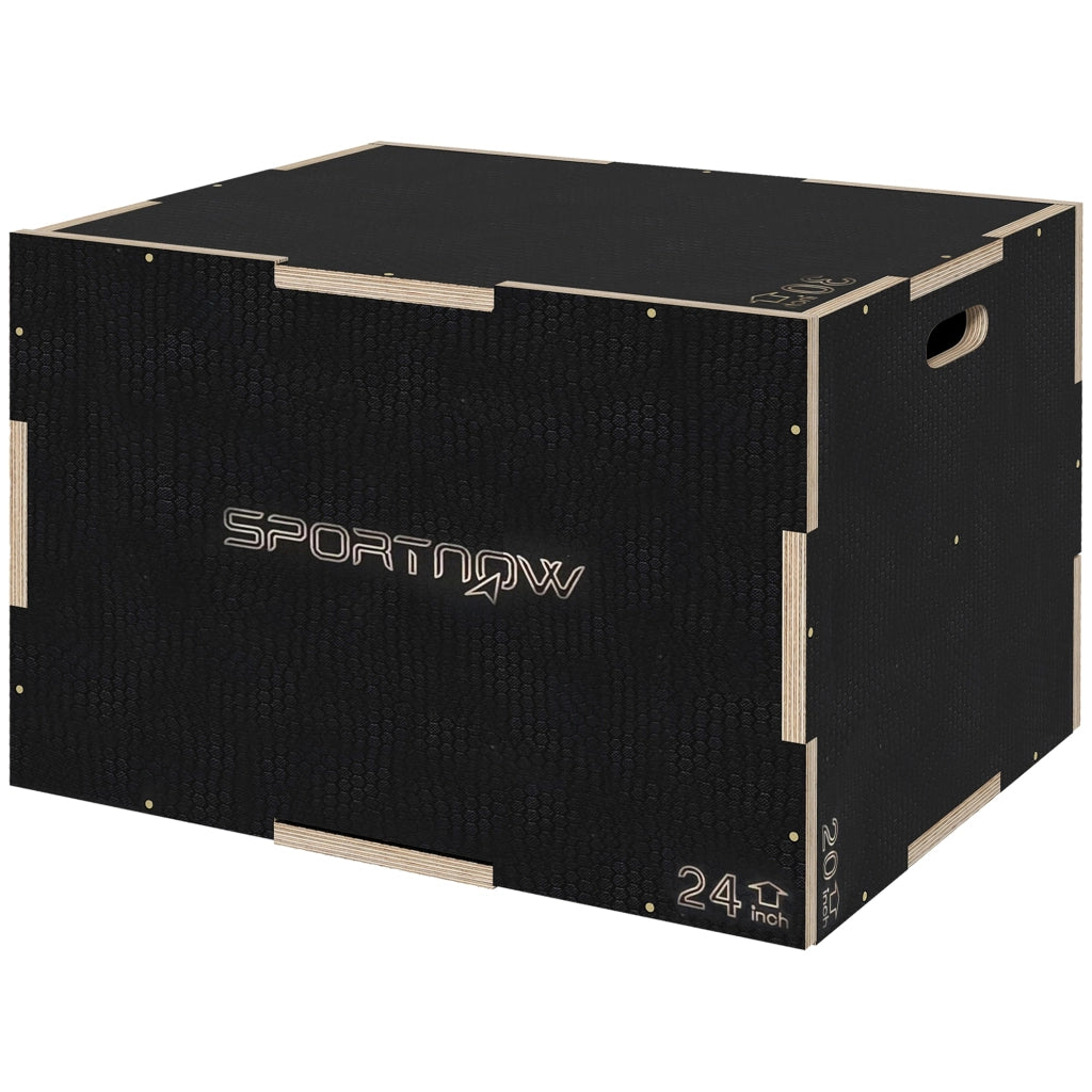 Box Jump Pliometrico a 3 Altezze in Legno Antiscivolo. 76-61-51cm. Nero