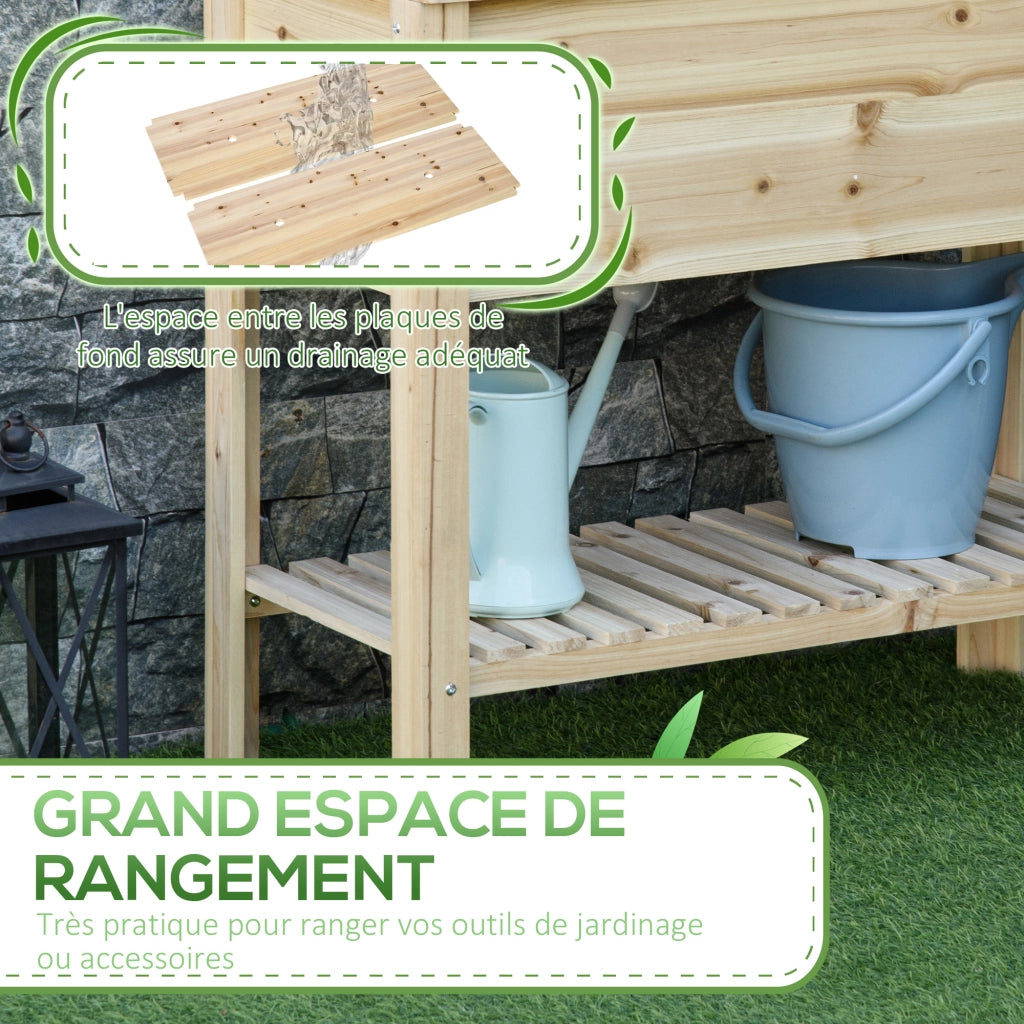Fioriera da giardino con ripiano a doghe e sistema di irrigazione ¨C Minimal ¨C Legno massello 90x40x81 cm