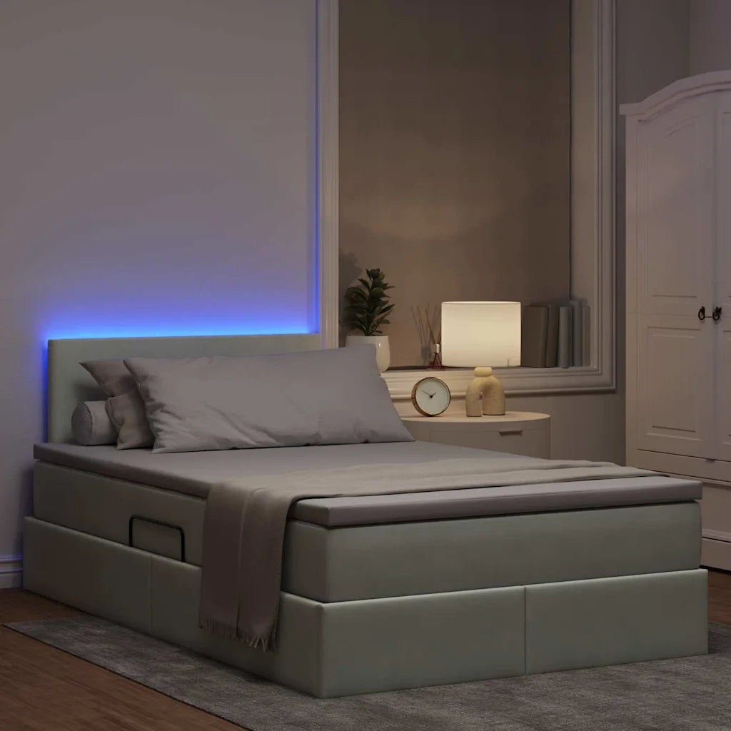 Letto con contenitore e LED Grigio chiaro 120 x 190 cm Velluto