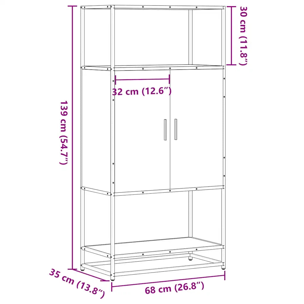 Credenza | Madia | Buffet da pranzo | Armadio da pranzo Grigio Sonoma 68x35x139 cm Legno Multistrato Metallo