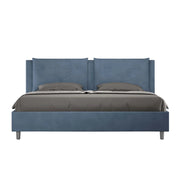 BS COM Letto matrimoniale king size con rete imbottito 190x200 microfibra blu