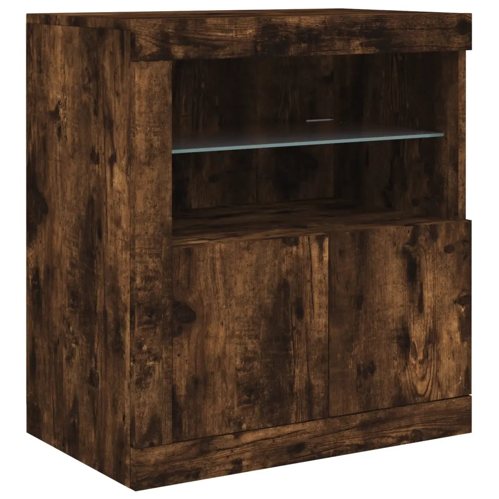Credenza | Madia | Buffet da pranzo | Armadio da pranzo con Luci LED Rovere Fumo 60,5x37x67 cm