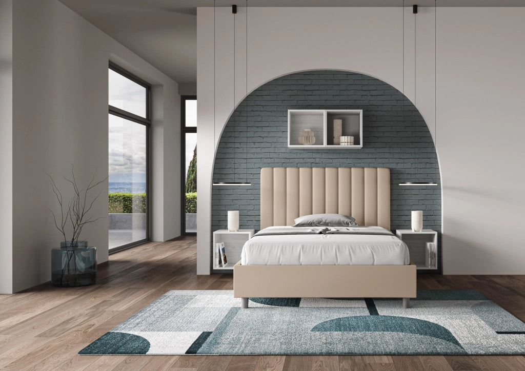 BS COM Letto una piazza e mezza con rete imbottito 120x200 similpelle tortora