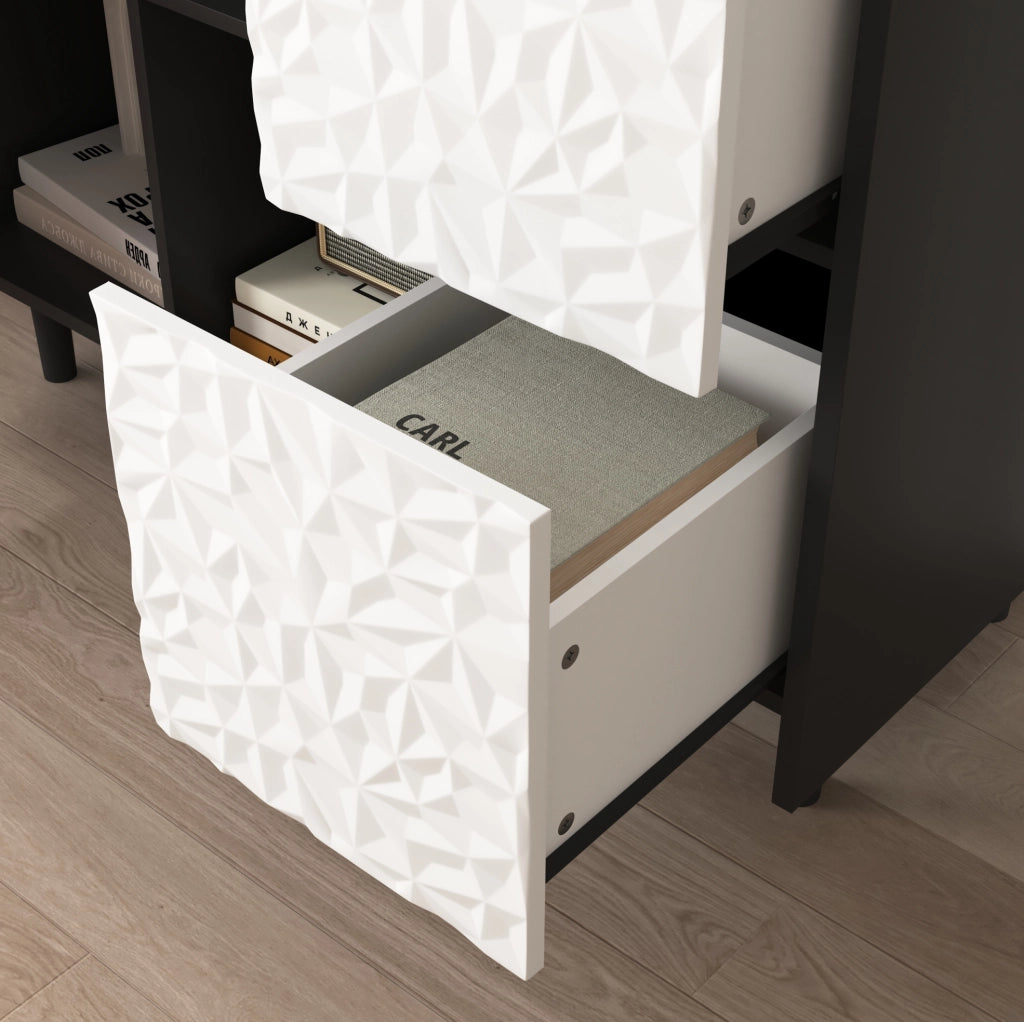 Credenza sideboard con 2 cassetti e vano aperto; 90x40x80 cm; MDF nero e rosso