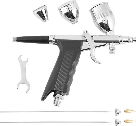 Verfspuit per tubo del corpo - Azione doppia - Per Candy - Set di aerografo con diverse misure di getti e contenitori - Adatto per la pittura - Nero e rosso - Conforme a tubi 1/8 pollici