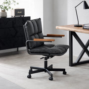 Sedia da ufficio ergonomica girevole 360° regolabile in pelle sintetica e metallo, Nero
