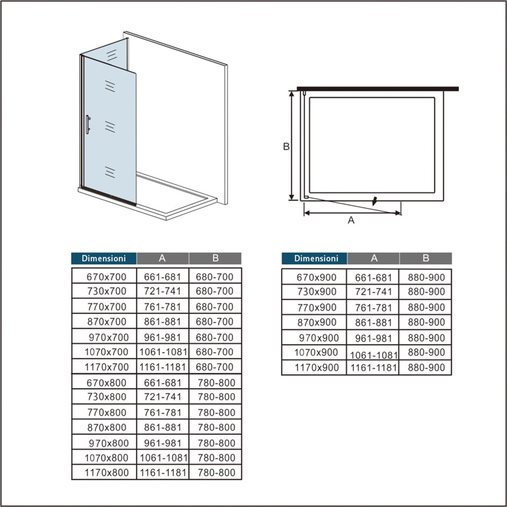 185 cm Box Doccia Walk In Parete Fissa 80 cm + Porta Battente 87 cm Vetro da 6 mm Temperato Anticalcare Barra Stabilizzatrice 45 cm Cromo Lucido