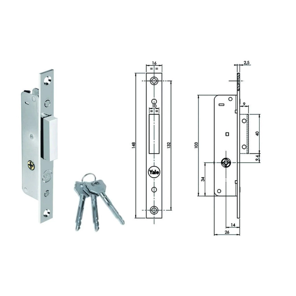 SERRATURA MONTANTE INFILARE YF58 YALE  B.Q NICH F.MM 16 C/SPILLO M1 E.MM 14