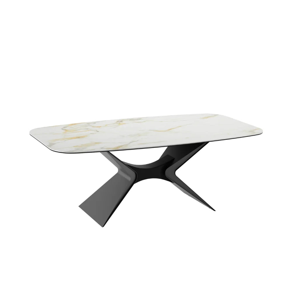 Tavolo da pranzo fisso in ceramica su vetro effetto marmo calacatta Halo 220x110 cm fino a 8 posti | Duzzle