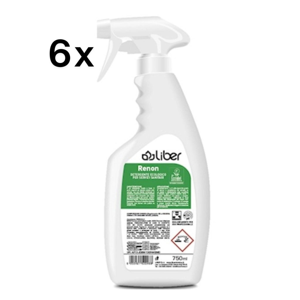 Renon Ecolabel 6 Pezzi x 750 ml, Detergente Acido Sanitari Eco Profumato | Liber