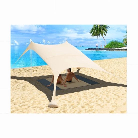 Ombrellone da Spiaggia UV50+ - Incluso Stabilizzatori e Tavolino da Pic-nic - 2,4x2,4 m