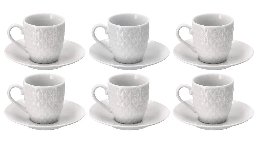 Set 6 Tazzine Tazze Caffè in Porcellana con Piattini Bianco