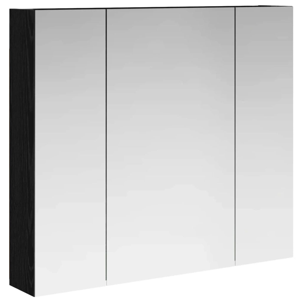 Mobiletto per specchio da Bagno | Armadio da bagno Rovere Nero 80 x 14.5 x 70 cm