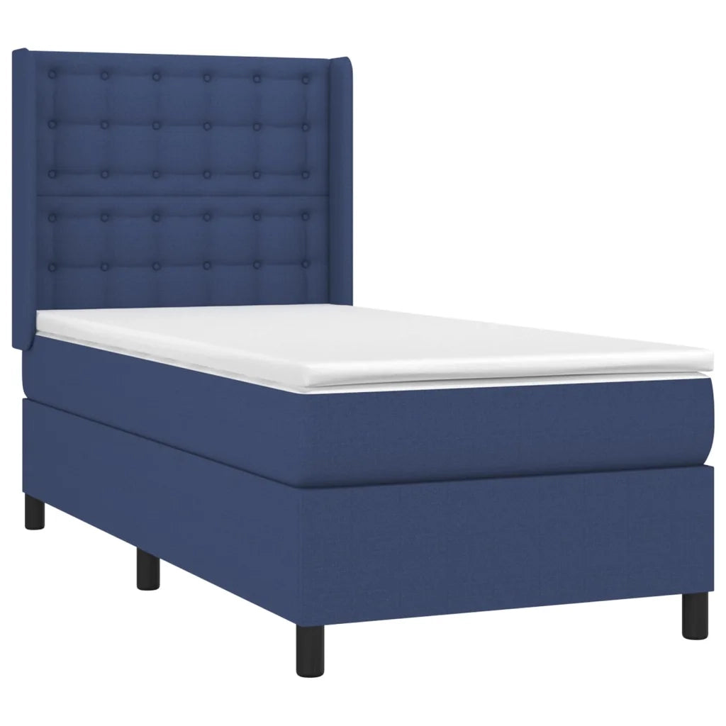 Letto singolo | Letto per adulti | Giroletto a Molle con Materasso Blu 90x190 cm in Tessuto