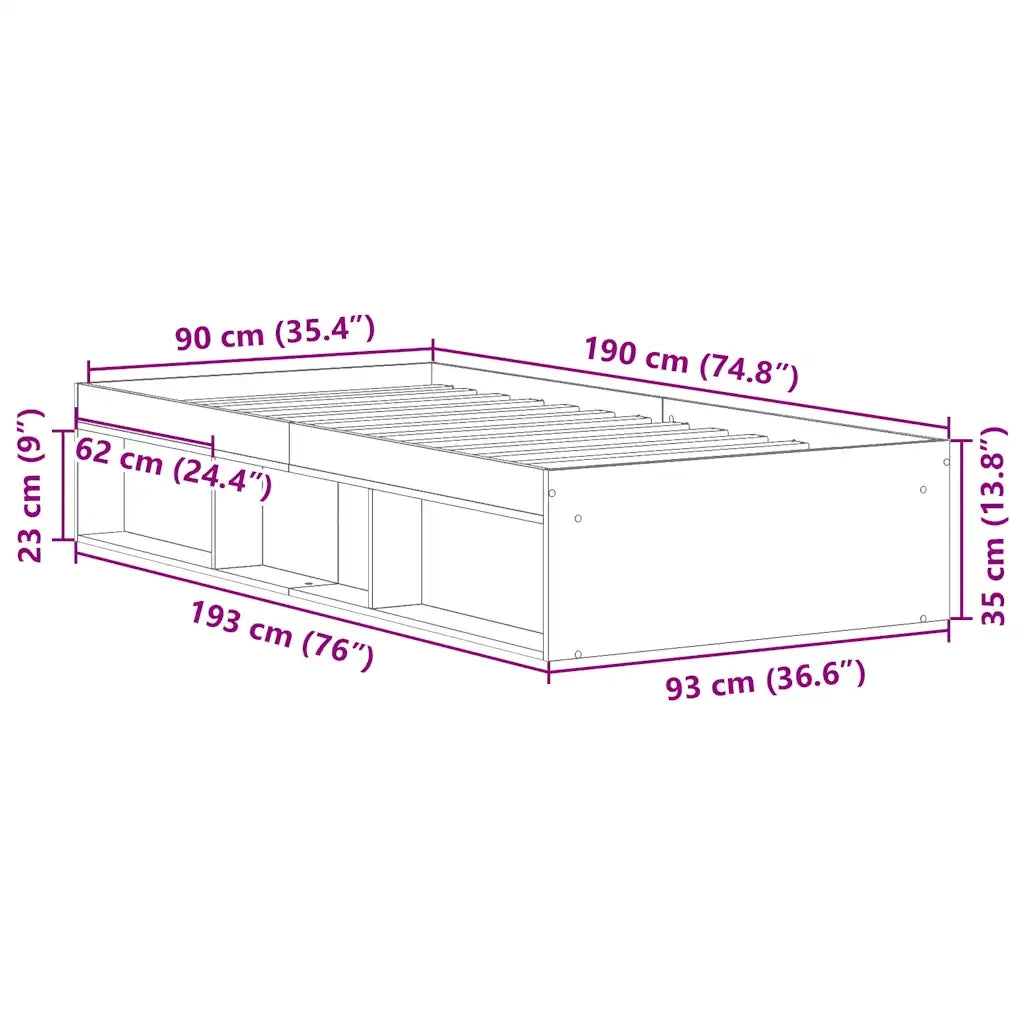 Letto singolo | Letto per adulti | Giroletto Nero 90x190 cm