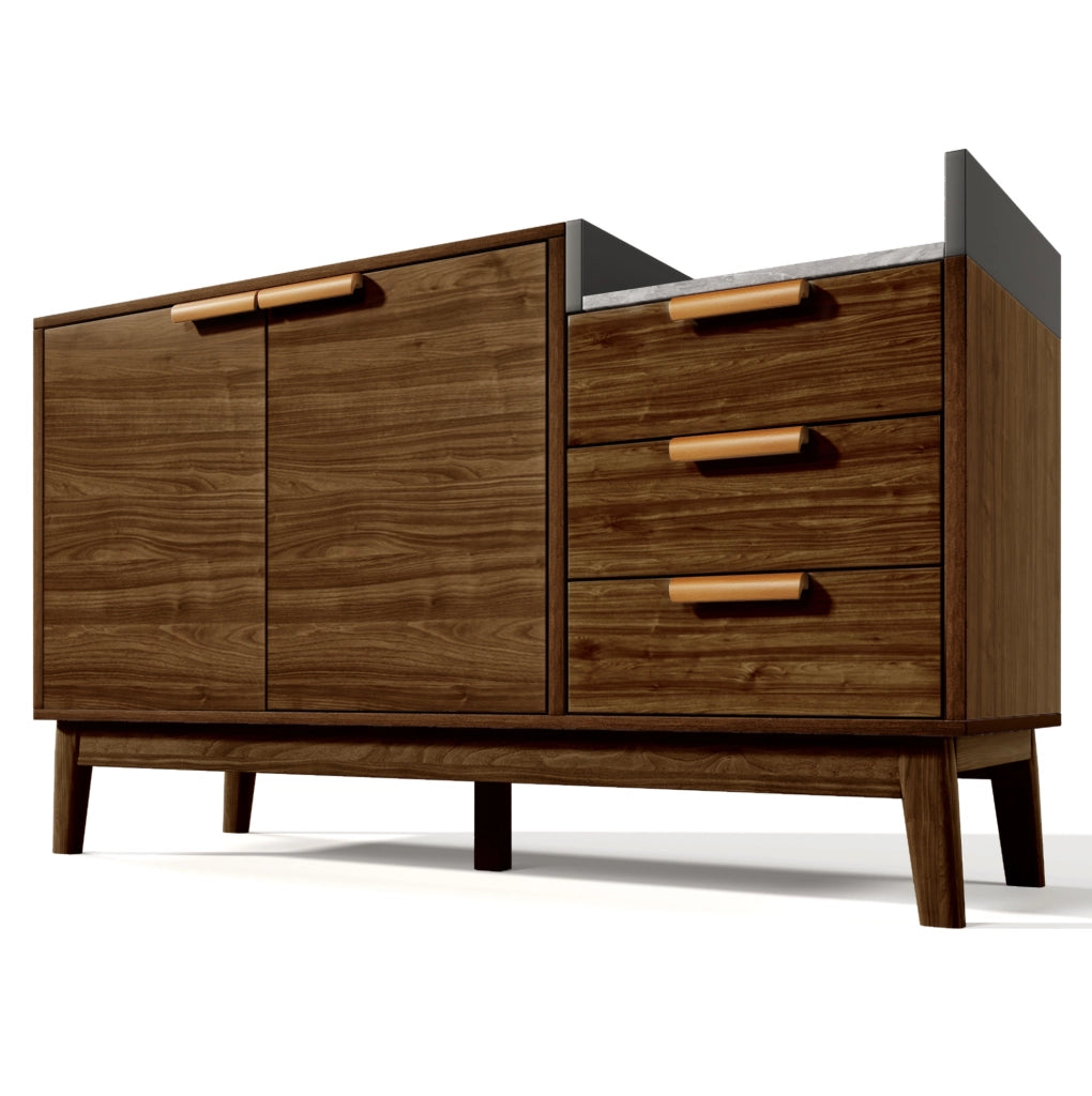 Credenza 120x40x77 cm con 3 cassetti e armadietto a 2 ante; ripiano regolabile in legno e metallo rovere scuro
