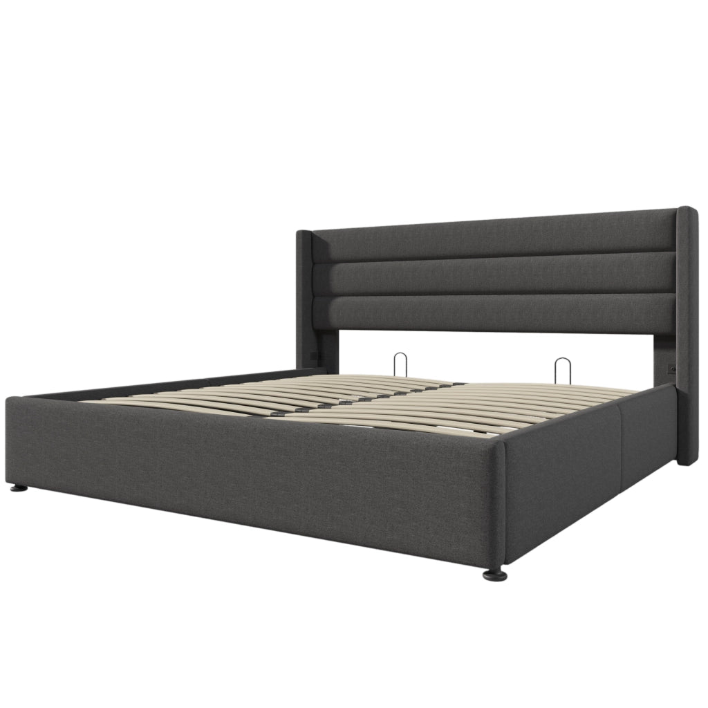 letto imbottito lino grigio 140 x 200 cm