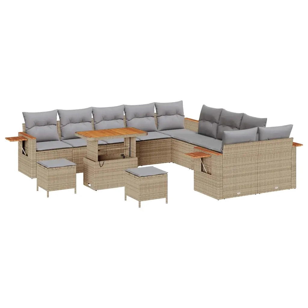 Set Divano da Giardino 17 pcs Beige e Grigio Chiaro polyrattan