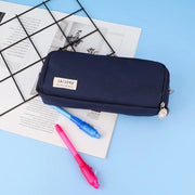 Tas per studente e ufficio con grande capacità - Etui in tela blu scuro - Organizzatore di makeup con grande tasca per matite e tasca per penne