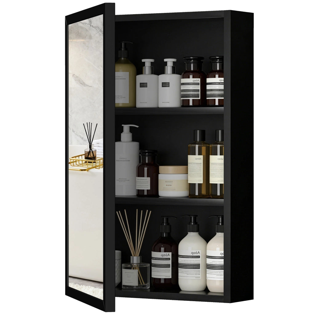 Armadietto specchio bagno ¨C Xylo ¨C nero acciaio 40x12x60cm con 1 porta 2 ripiani