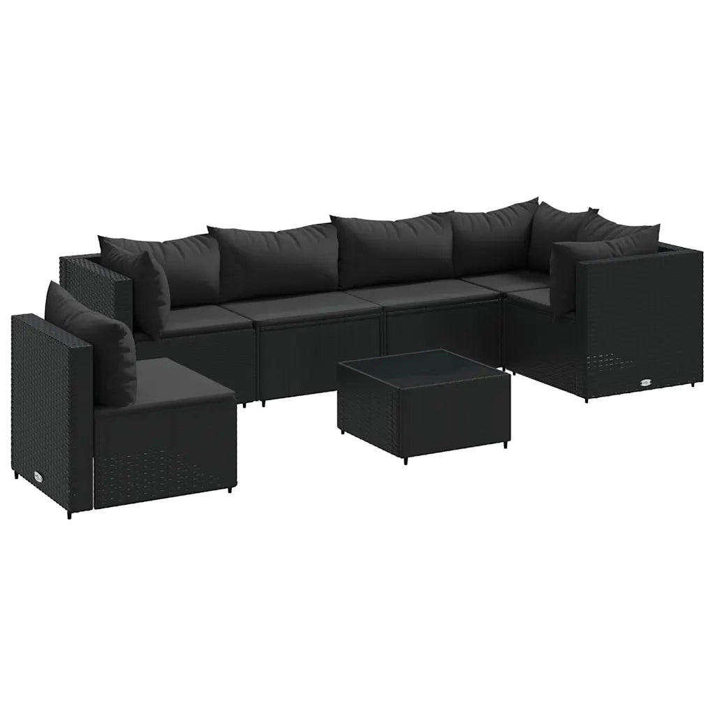 Set Salotto da Giardino con Cuscini 7pz Nero Polyrattan
