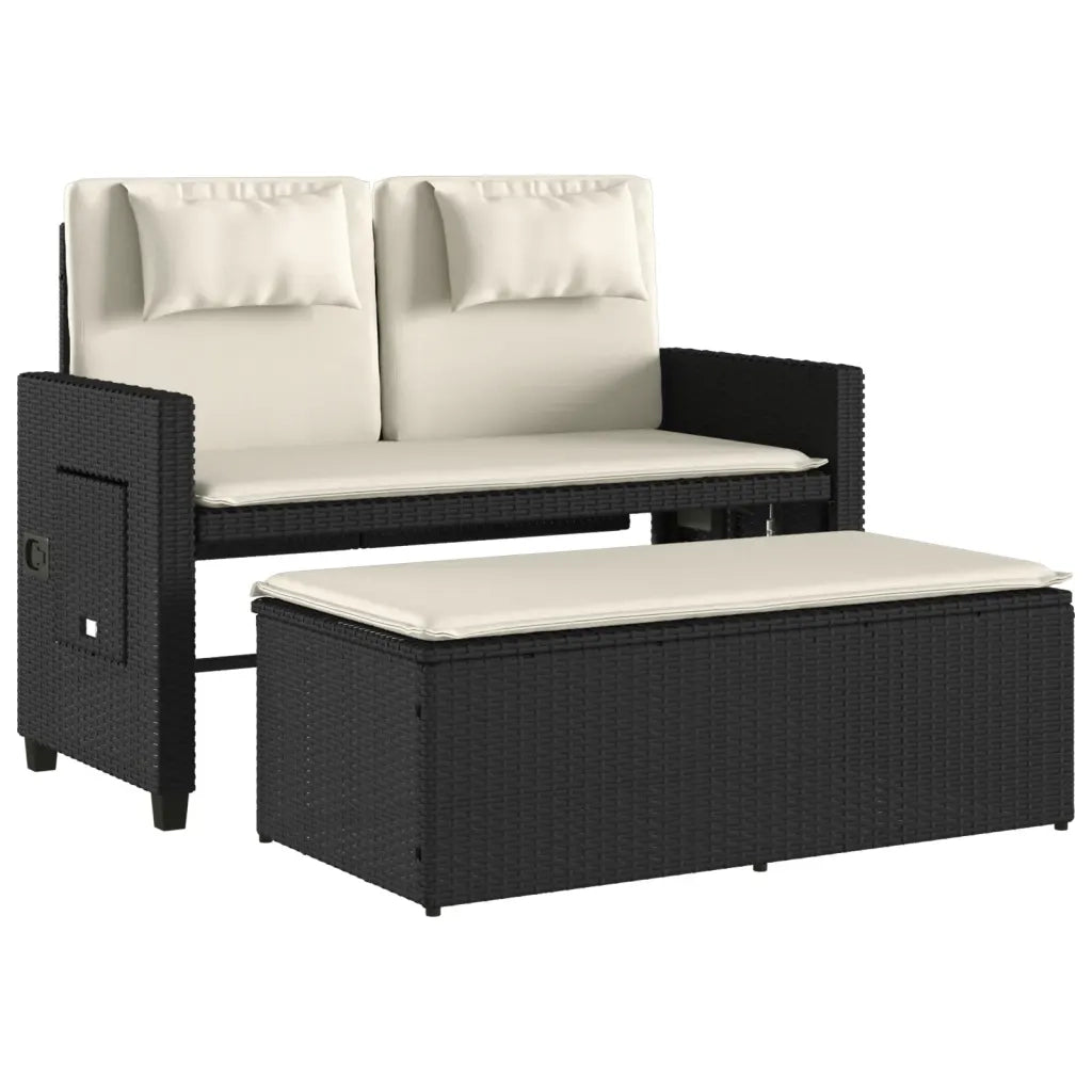 Panca Reclinabile da Giardino con Cuscini Nera in Polyrattan 365816