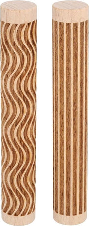 Kit di applicazione di argilla in legno da 2 pezzi - 10,2 cm - Linee rette e curve - Rullo con testo a disegno - Attrezzo per ceramica - Testura di legno - Cottura e lavorazione dell'argilla - Fai da te - 75 caratteri