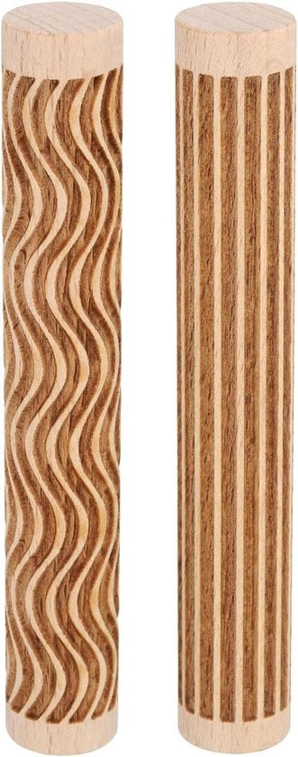 Kit di applicazione di argilla in legno da 2 pezzi - 10,2 cm - Linee rette e curve - Rullo con testo a disegno - Attrezzo per ceramica - Testura di legno - Cottura e lavorazione dell'argilla - Fai da te - 75 caratteri