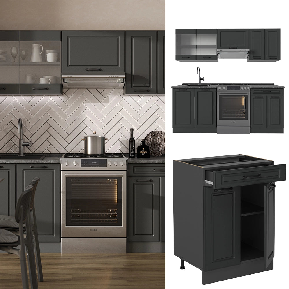 Cucina componibile R-Line Antracite rustico/Antracite 200 cm, PL Antracite Vicco