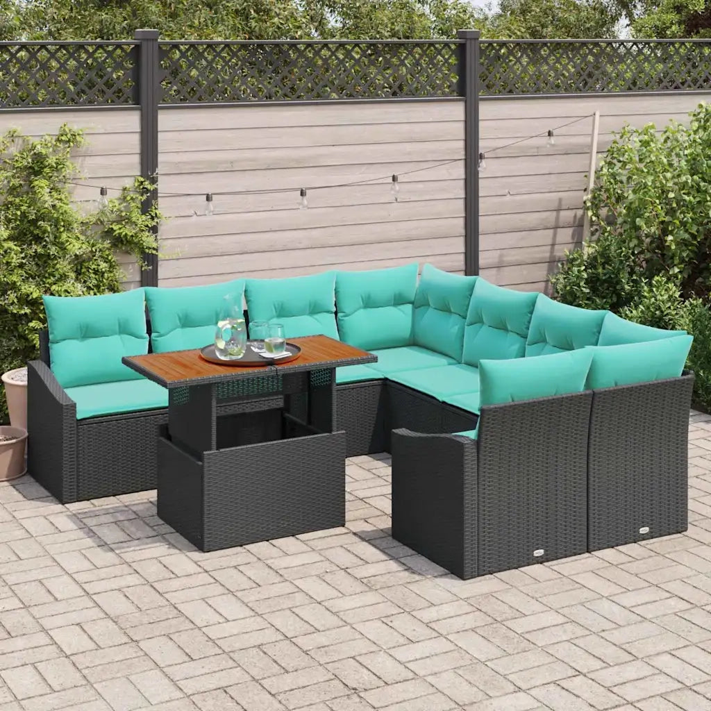 Set da Pranzo per Giardino con cuscino 9 pcs Nero e Verde acqua 3349822