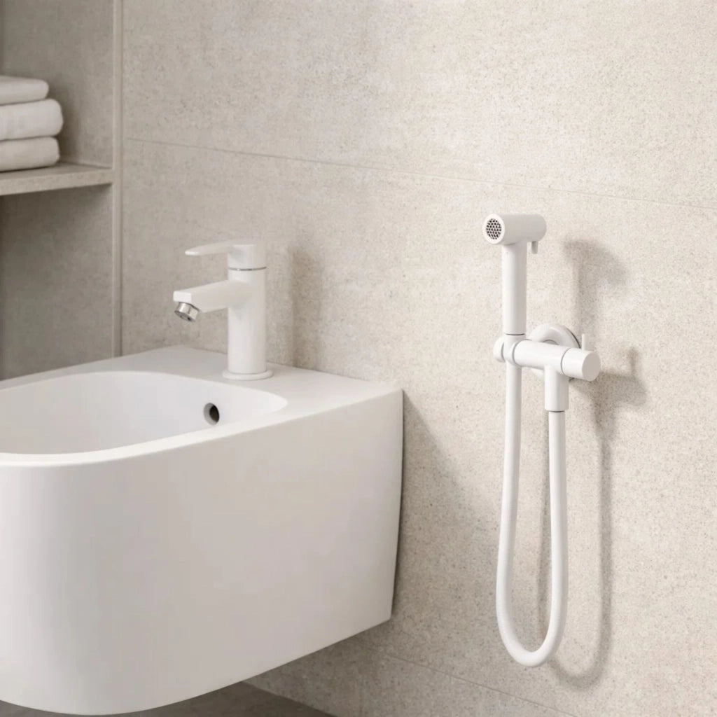 Idroscopino wc doccetta ottone portatile shutoff monogetto con leva ogomondo kit *** finitura- bianco opaco tondo, co...