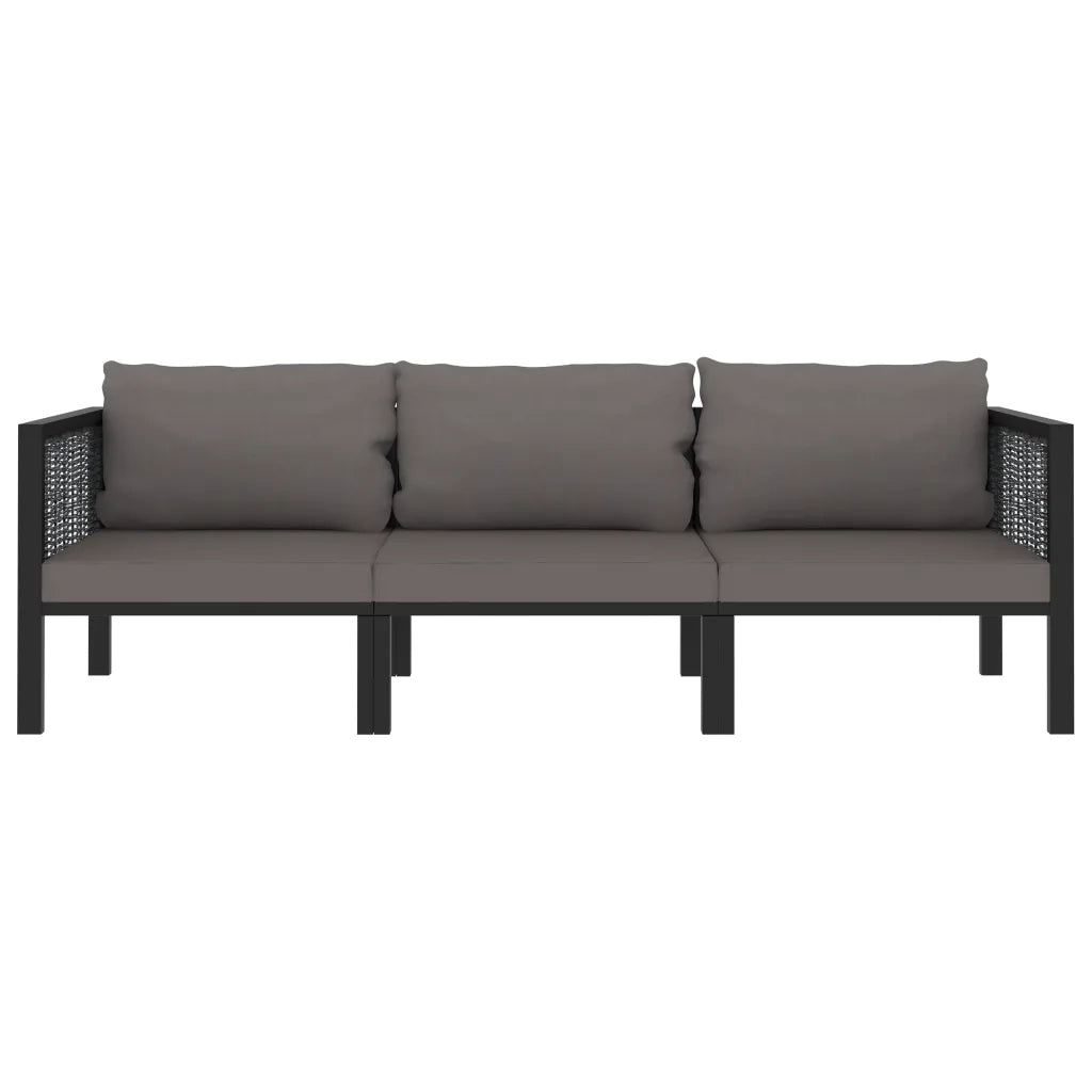 Divano a 3 Posti con Cuscini Antracite in Polyrattan 49400