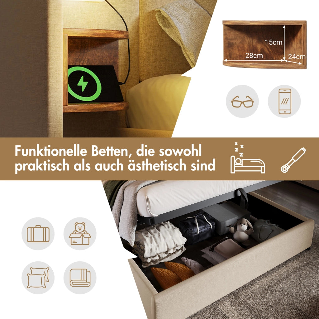 letto imbottito lino beige 160x200 cm