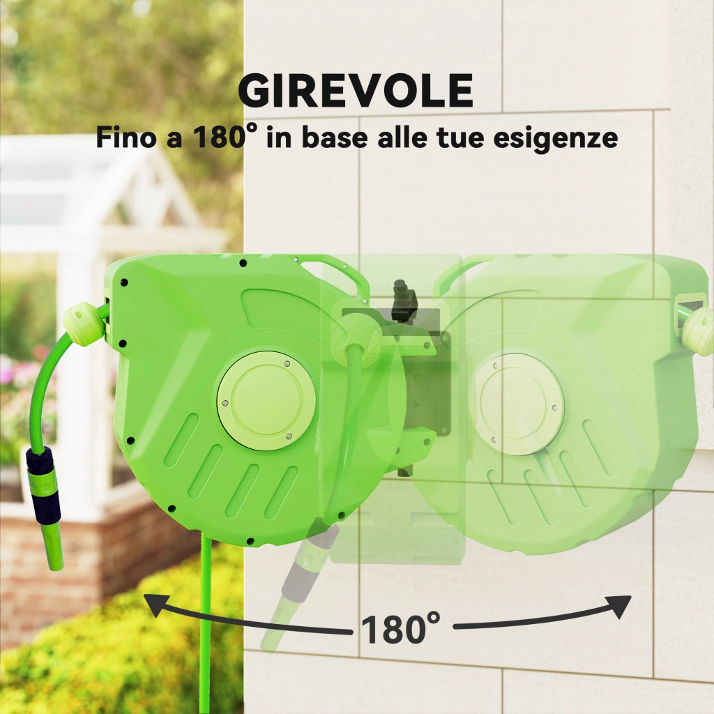 Avvolgitubo da Giardino Retrattile con Tubo 15 m ¨C zephmum ¨C Verde Plastica