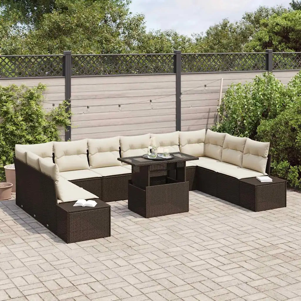 Set Divano da Giardino con cuscino 11 pcs Marrone e crema