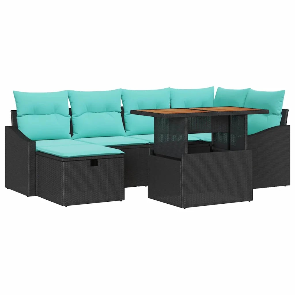 Set Divano da Giardino con cuscino 7 pcs Nero polyrattan 3360029
